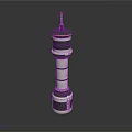 Detailed Tower Model With Multi Level Structure Black White Design And Red Top