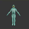 Futuristic Robot Character In Game And Movie With White Gray Armor Orange Helmet Glowing Details