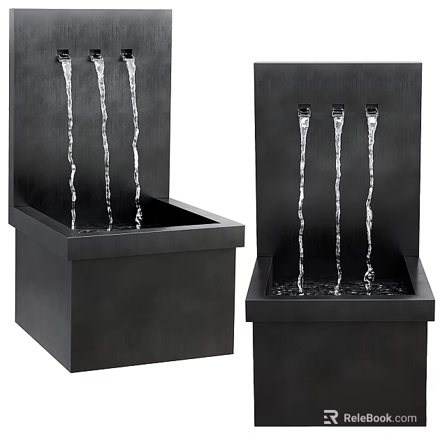 Black Square Garden Fountain Decor With Flowing Water And Modern Design 3d model 
