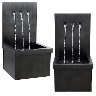 Black Square Garden Fountain Decor With Flowing Water And Modern Design 3d model