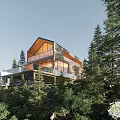 Modern Detached Villa Nestled in Forest with Large Glass Windows and Wooden Terrace