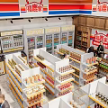 Supermarket Department Store Interior With Organized Shelves Various Products And Checkout Counter