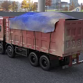 Red Dongfeng Daliu Dump Truck With Blue Tarpaulin And Senfeng Freight Logo