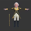 White Haired Gentleman Character In Black Coat With Yellow Trim And Walking Cane