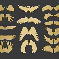 Golden Wing Decorative Designs With Various Styles And Different Shapes 3d model