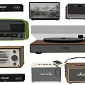 Vintage Electronic Devices Including Radios Turntables And Marshall Speakers