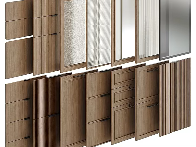 Various Modern Wardrobe Doors With Wooden Panels Glass Inserts And Slatted Designs 3d model