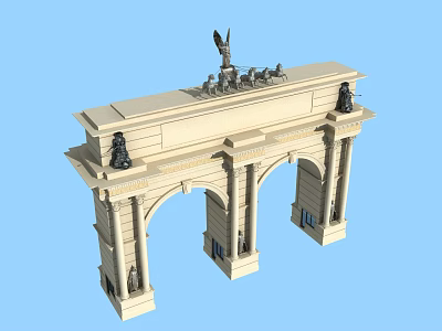 Classical Style Entrance Gate With Arched Design Statues On Top And Decorative Columns 3d model