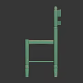 Turquoise Green Wooden Chair With Slatted Back Carved Legs And Woven Brown Seat