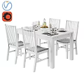 White Modern Dining Table And Chairs Set With Vase Dinnerware And Decor 3d model