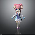 Anime Style Woman With Pink Pigtails Blue Eyes And Purple White Outfit