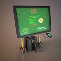 Industrial Computer Terminals With Screens On Stands And Cables In Industrial Design