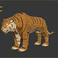 Low Poly Tiger With Orange And Black Stripes Standing On Gray Background With Reflection 3d model