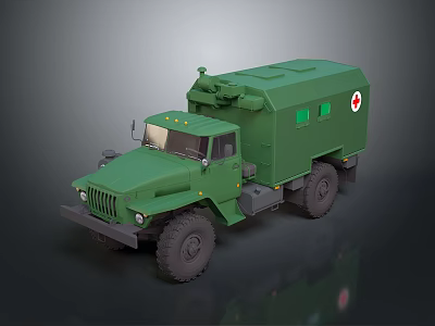 Green Military Armored Tank Featuring Red Cross Medical Vehicle Design Structure 3d model