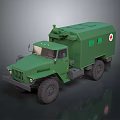Green Military Armored Tank Featuring Red Cross Medical Vehicle Design Structure
