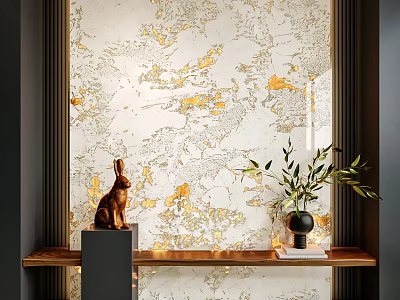 Luxurious TV Background Wall With Golden Veins And Decorations 3d model