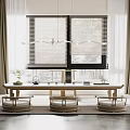 Wooden Tea Table And Chairs With Minimalist Design Natural Light Tea Set And Small Plant