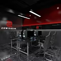 Modern Internet Cafe Interior With Comfortable Seating Gaming Computers Bar Counter And Sleek Lighting 3d model