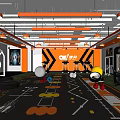 OK Fitness Gym Interior With Orange Black Fitness Equipment Training Floor Markings Mirror Walls And Lighting