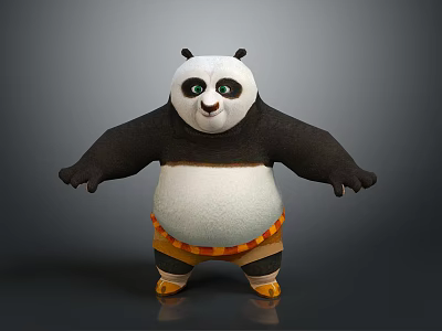 Animated Panda Game Movie Character With Black White Body Green Eyes And Striped Pants 3d model