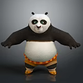 Animated Panda Game Movie Character With Black White Body Green Eyes And Striped Pants