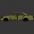 Rusty Green Old Car With Peeling Paint Worn Exterior And Weathered Body