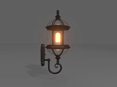 Vintage Style Wall Lamp with Metal Frame Glass Shade and Lit Bulb Mounted on Wall 3d model