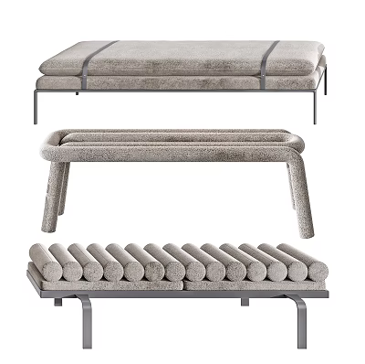Modern Stylish Bed Bench with Upholstered Seat Striped Detail Curved Frame and Cylindrical Cushion Design 3d model