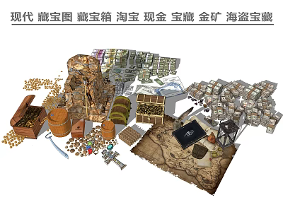 Pirate Treasure Chest Filled With Cash Gold Coins And Mine Treasures 3d model