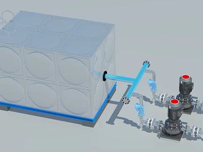 Industrial Equipment Featuring Water Tank Blue Pipes And Red Valves 3d model