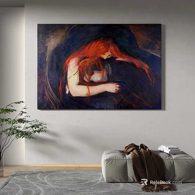 Abstract Painting Featuring Red Haired Figure With Dark Background And Vibrant Tones 3d model 