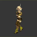 Fantasy Elf Creature 3D Model Character With Brown Gold Armor Running Pose