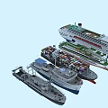 Different Types of Model Ships Including Container Cruise and Tugboat Designs