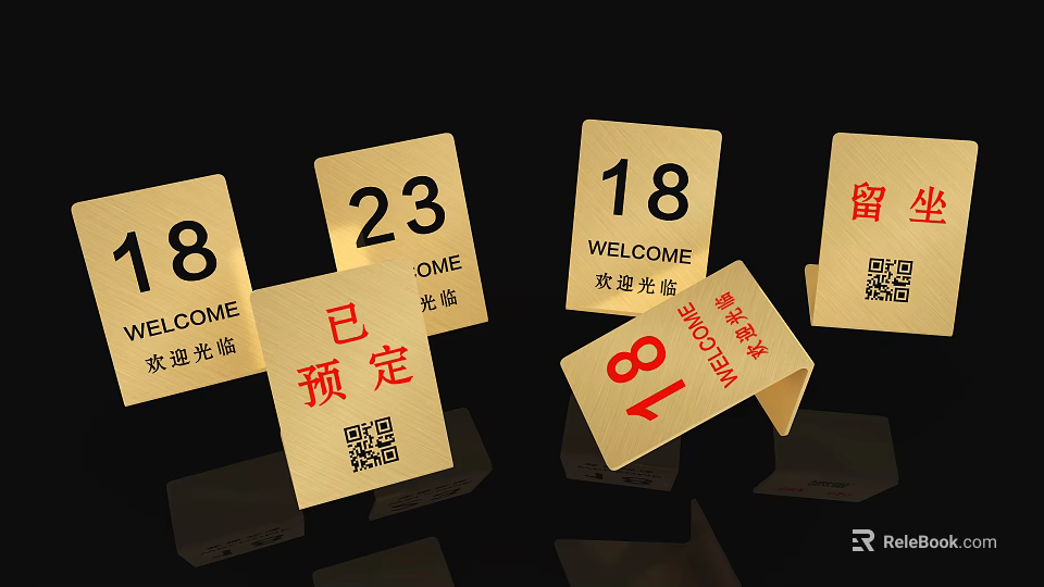 Commercial Table Reservation Signs with Table Numbers Welcome Messages QR Codes and Status Indicators 3d model 