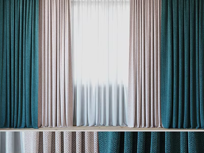 Teal and Pink Layered Curtains With Sheer Panels For Elegant Home Decor 3d model