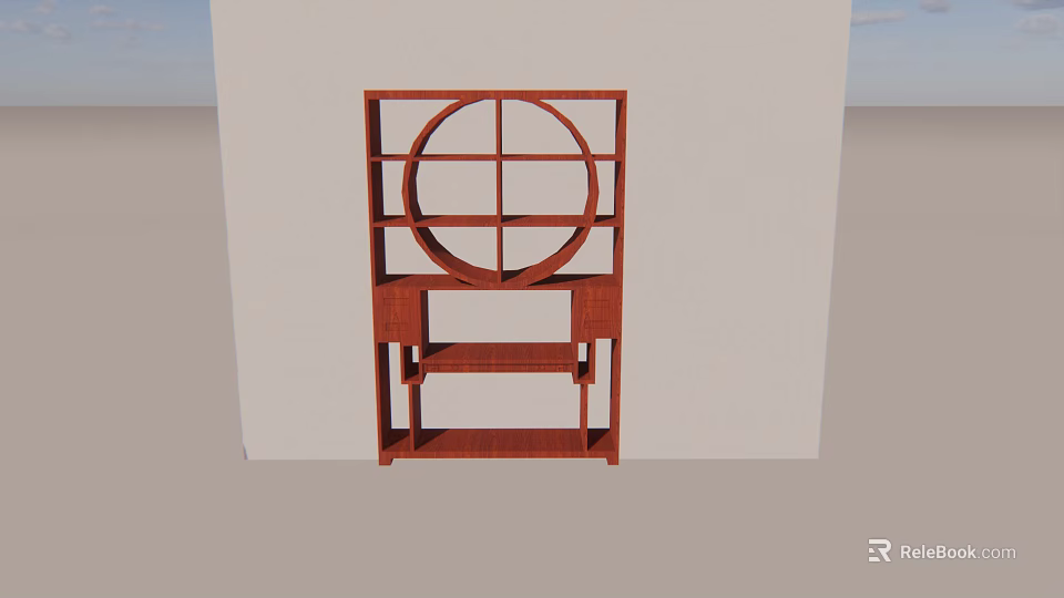 Modern Red Display Shelf With Circular Design And Multiple Shelves 3d model 