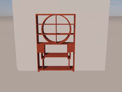 Modern Red Display Shelf With Circular Design And Multiple Shelves 3d model