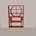 Modern Red Display Shelf With Circular Design And Multiple Shelves