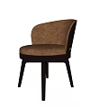 Modern Dining Chair With Brown Fabric Upholstered Seat Curved Backrest And Black Legs