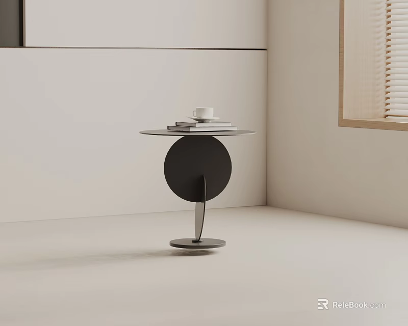 Modern Minimalist Side Table with Circular Black Base and Metal Frame Design 3d model