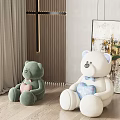 Green and White Stuffed Teddy Bears Holding Heart Shaped Plush Toys for Living Room Decor