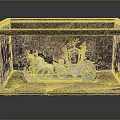 Decorative Model Carriage Pulled by Two White Horses Displayed in Black Box with Intricate Details