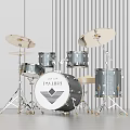 Silver Gray Complete Drum Set With Drums Cymbals And Logo On Bass Drum