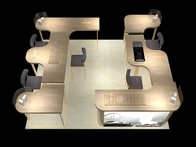 Modern Bar Counter Layout With Wooden Tabletop And Multiple Seating Chairs 3d model