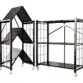 Metal Storage Shelving Units With Open Grid Design And Caster Wheels 3d model
