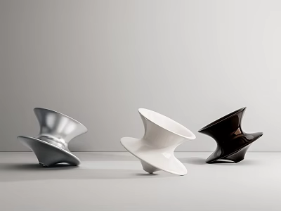 Modern Sculptural Decorative Objects in Silver White and Dark Brown on Gray Background 3d model