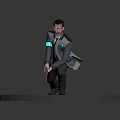 Futuristic Male Character 3D Model With Blue Glowing Outfit in Crouching Pose on Circular Platform