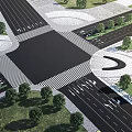 Road Infrastructure With Intersection Roundabout Zebra Crossing Traffic Lanes And Greenery