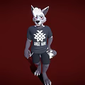 Game Character Anthropomorphic White Wolf With Red Eyes Black T-shirt White Wolf Print And Shorts