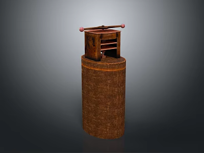 Vintage Hand Cranked Device with Brown Woven Cylinder and Red Handles 3d model